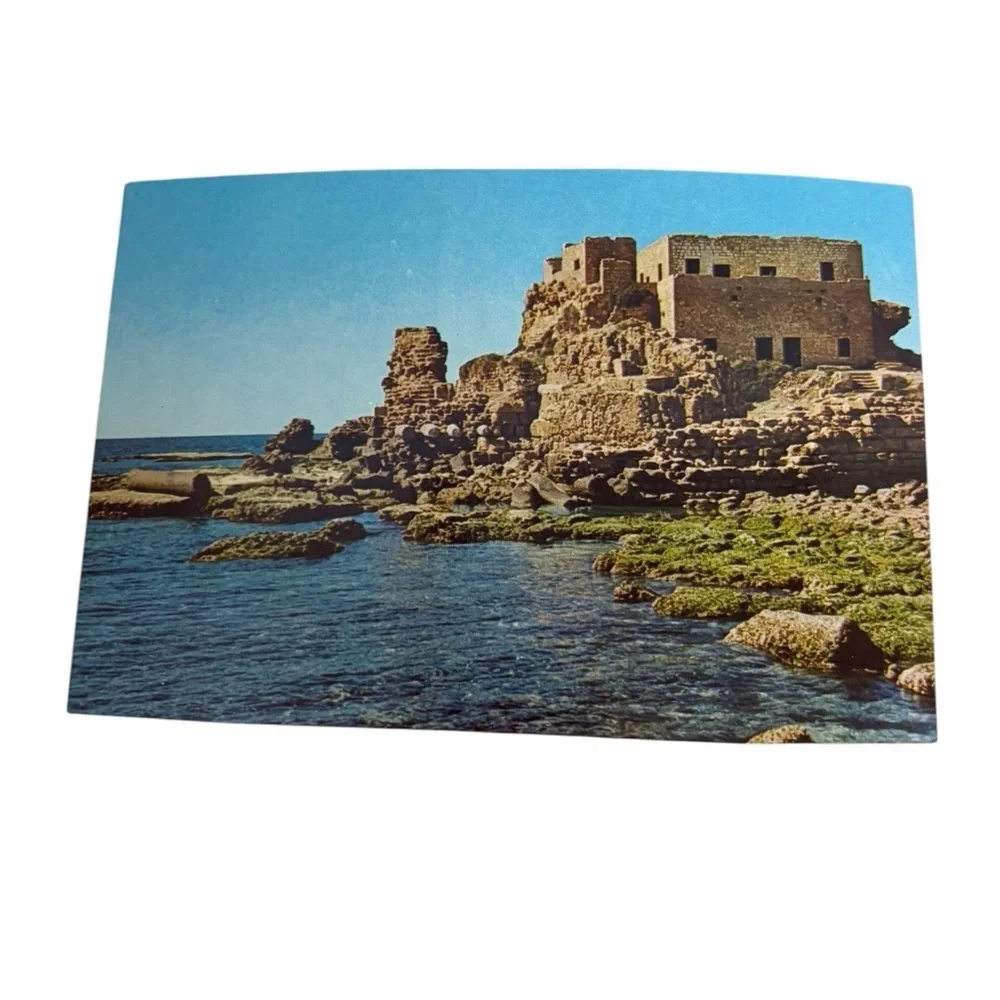 Vintage Coastal Ruins Postcard – Mediterranean Stone Fortress by the Sea